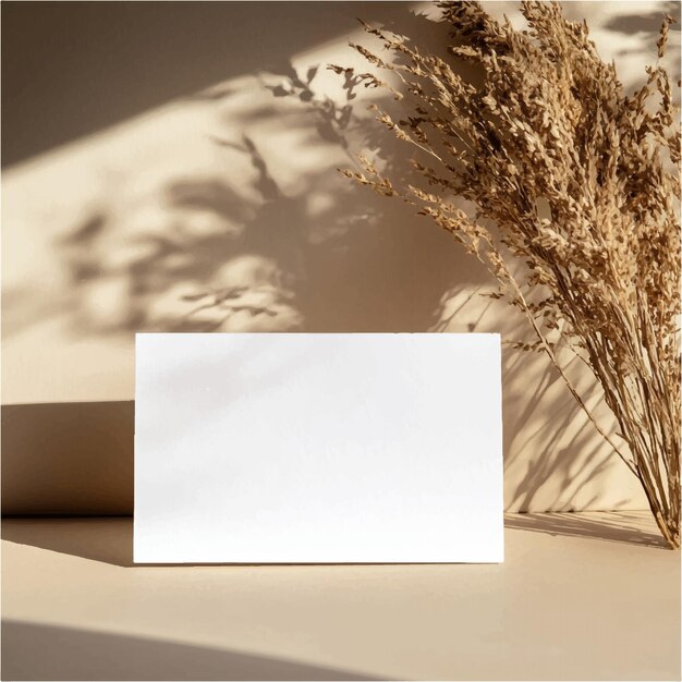 Vector elegant minimalist composition with dried flowers casting shadows on a white card