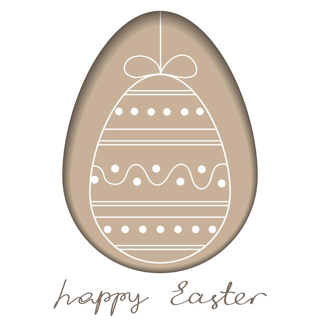 Elegant minimalist happy easter card White linear easter egg and hand lettering text