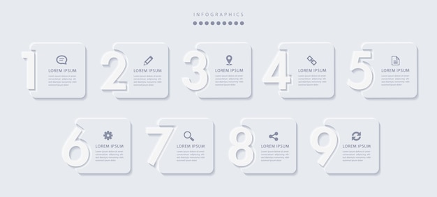 elegant minimalist infographic with 9 steps