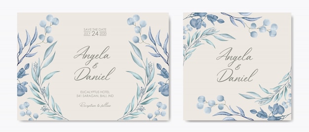 Elegant minimalistic floral wedding invitation template