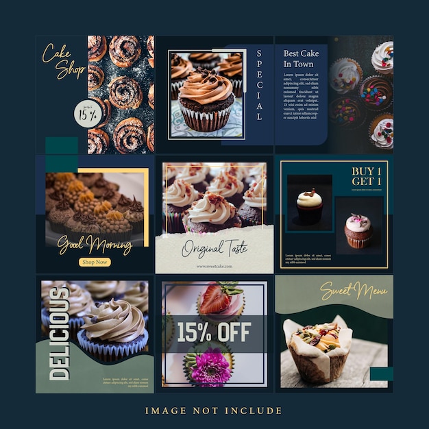 Elegant modern cake social media posts template set bundle