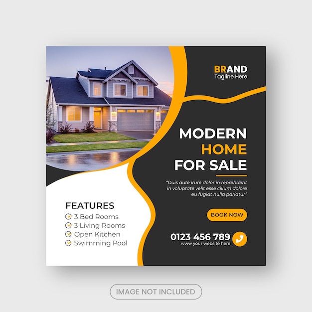 Elegant modern dream house real estate for rent sale campaign social media post template