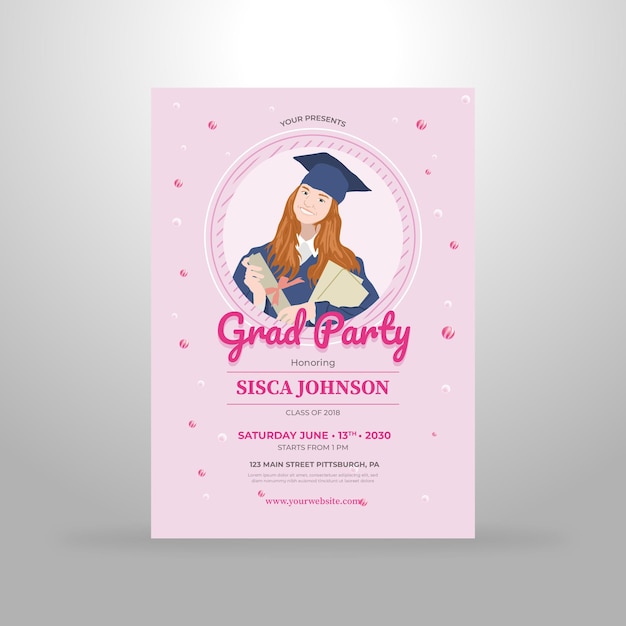 Elegant Modern graduation invitation Poster Premium Vector