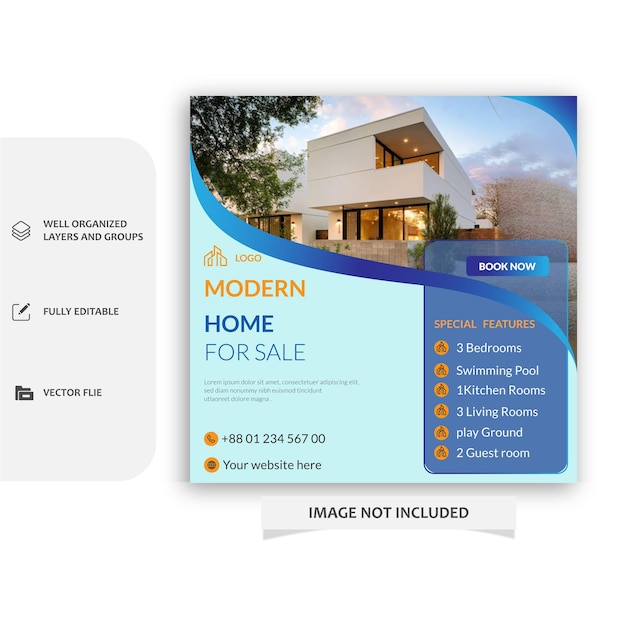 elegant modern real estate home for sale social media banner post square flyer template