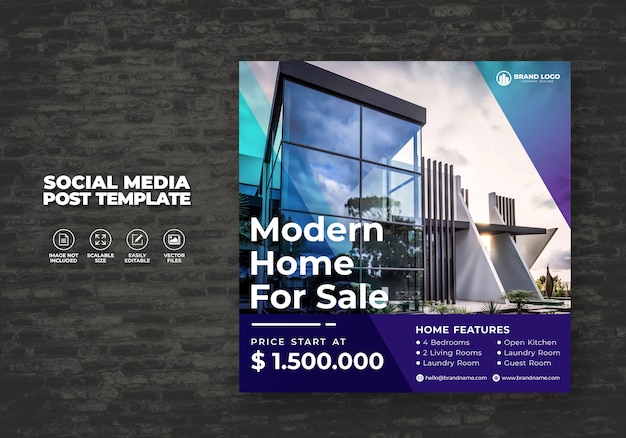 Vector elegant and modern real estate home sale for social media banner post & template square flyer