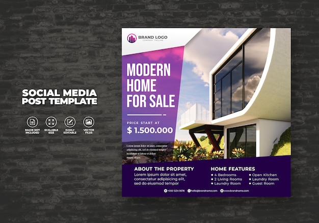 Vector elegant modern real estate home for sale social media house banner post & square flyer template