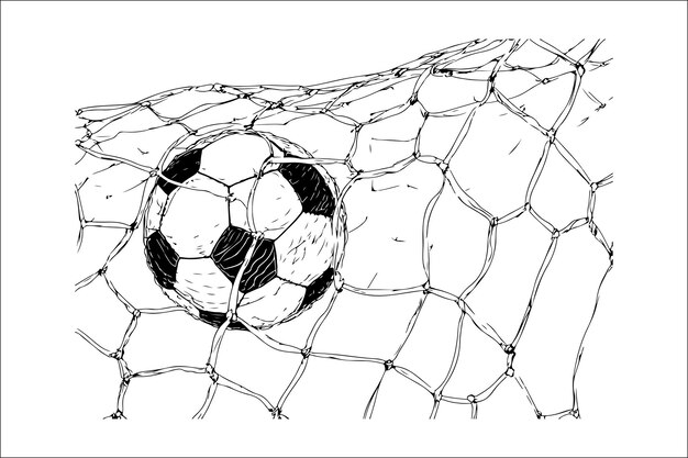 Vector elegant monochrome illustration of soccer ball and net