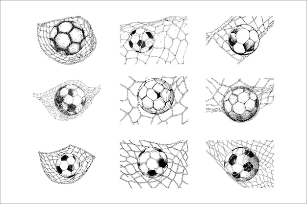 Elegant Monochrome Illustration of Soccer Ball and Net