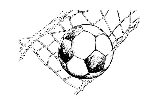 Elegant Monochrome Illustration of Soccer Ball and Net