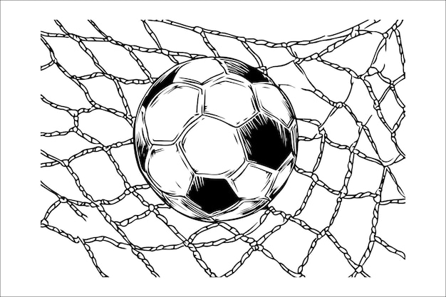 Elegant Monochrome Illustration of Soccer Ball and Net