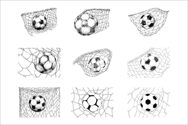 Elegant Monochrome Illustration of Soccer Ball and Net