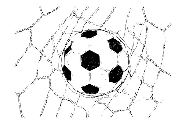 Vector elegant monochrome illustration of soccer ball and net