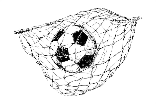 Elegant Monochrome Illustration of Soccer Ball and Net