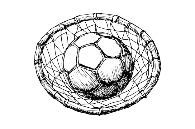 Elegant Monochrome Illustration of Soccer Ball and Net