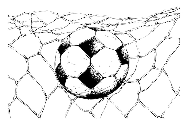 Vector elegant monochrome illustration of soccer ball and net