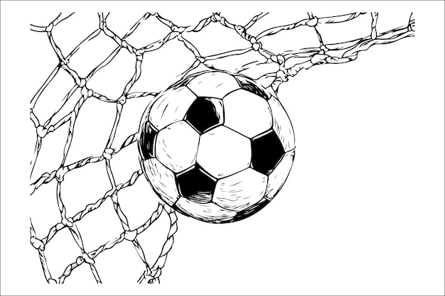 Elegant Monochrome Illustration of Soccer Ball and Net