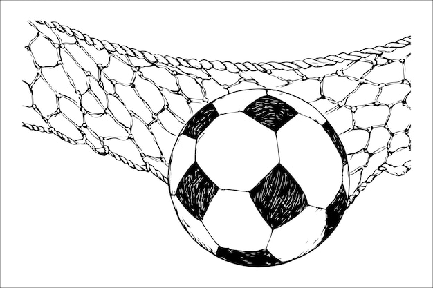 Elegant Monochrome Illustration of Soccer Ball and Net