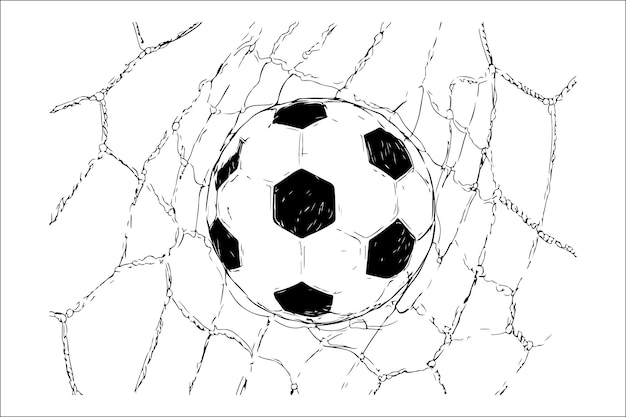 Vector elegant monochrome illustration of soccer ball and net