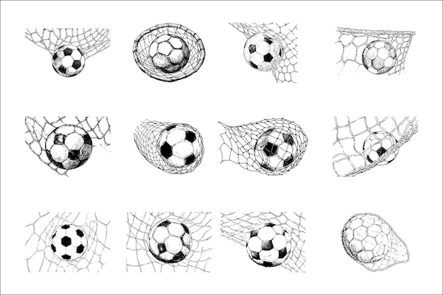 Elegant Monochrome Illustration of Soccer Ball and Net