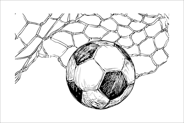 Elegant Monochrome Illustration of Soccer Ball and Net