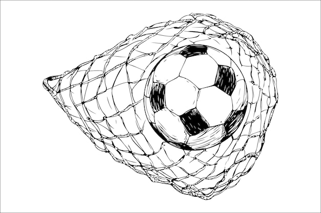 Vector elegant monochrome illustration of soccer ball and net