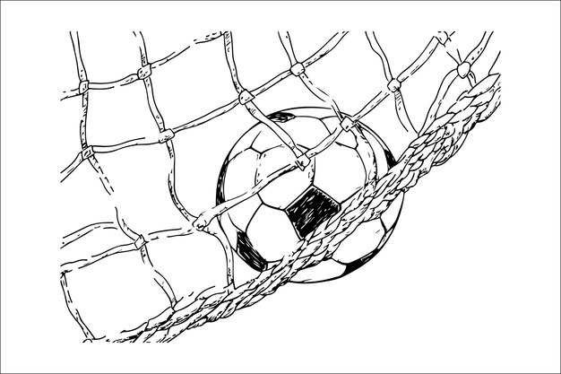 Vector elegant monochrome illustration of soccer ball and net