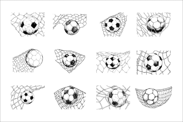 Elegant Monochrome Illustration of Soccer Ball and Net