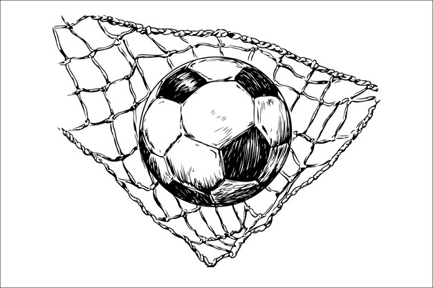 Vector elegant monochrome illustration of soccer ball and net