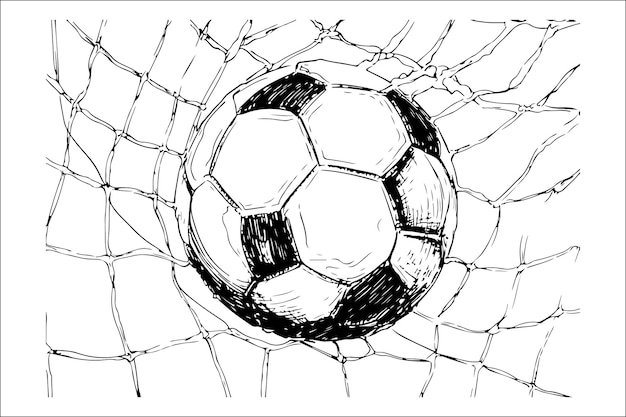 Elegant Monochrome Illustration of Soccer Ball and Net