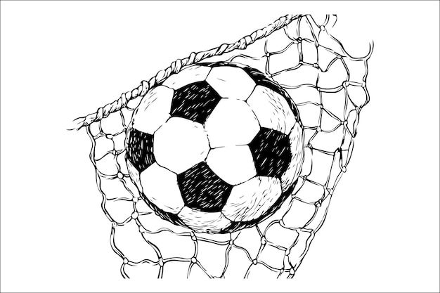 Vector elegant monochrome illustration of soccer ball and net