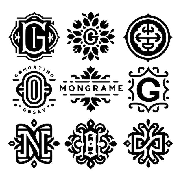 Elegant Monogram Logo Set Premium Silhouette Vector Art Illustrations