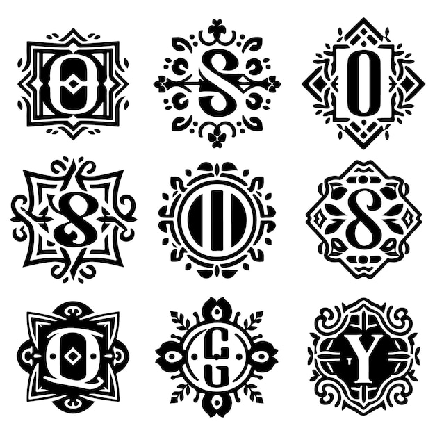 Elegant Monogram Logo Set Premium Silhouette Vector Art Illustrations