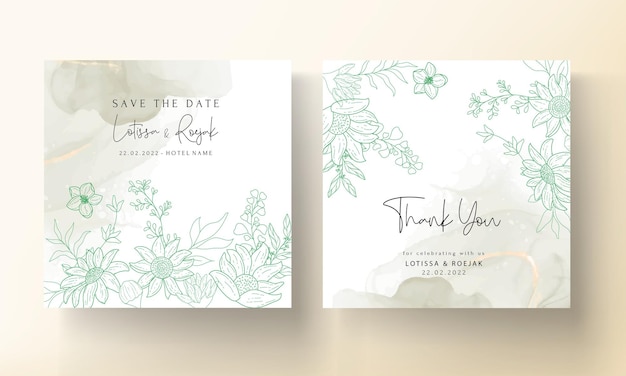 elegant monoline floral wedding invitation card