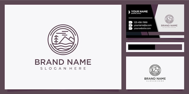 Elegant mountain and river inspiration design logo and business card