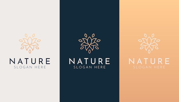 Elegant nature flower line art logo template