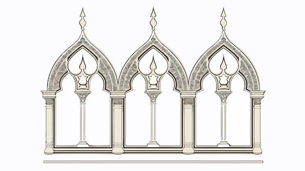 Vector elegant oriental linear window frame with mosque outline flat design