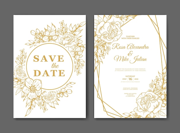 Elegant outline flower wedding invitation template