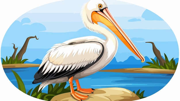 Elegant Pelican on Circle Banner Illustration