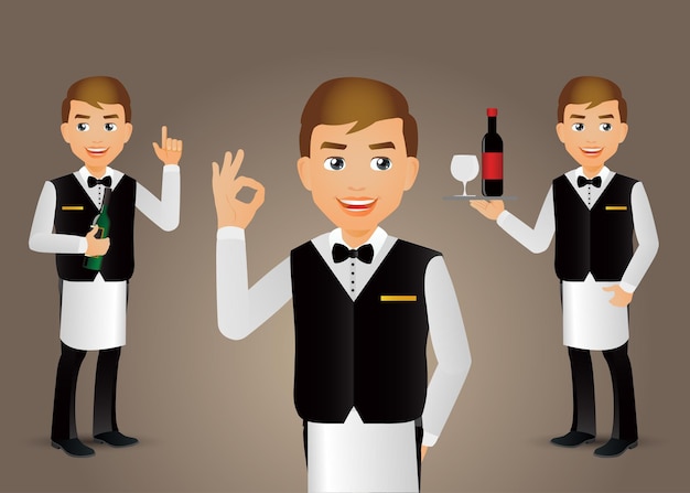 Vector elegant peopleprofessional waiter