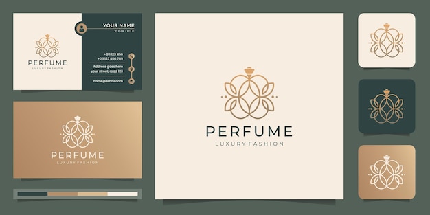 Elegant perfume glass bottle logo template linear style design and business card premium.