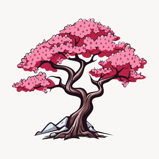 Vector elegant pink cherry blossom tree