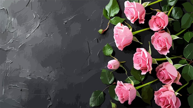 Vector elegant pink roses flowers on black chalkboard background