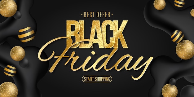 Elegant poster for Black Friday. Commercial business event. Liquid dynamic shapes. Vector. EPS 10