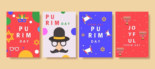 Elegant purim day Set of greeting cards posters holiday covers