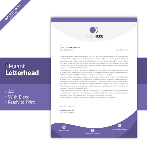 Elegant purple company letterhead