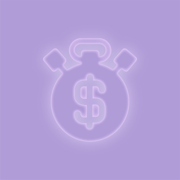 Elegant Purple Glow Effect Timer with Dollar Icon on Purple Background