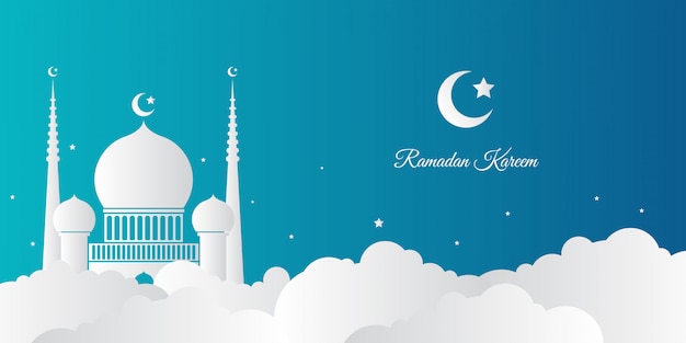 Elegant ramadan kareem background with mosque and crescent decoration