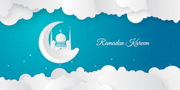 Elegant ramadan kareem background with mosque and crescent decoration