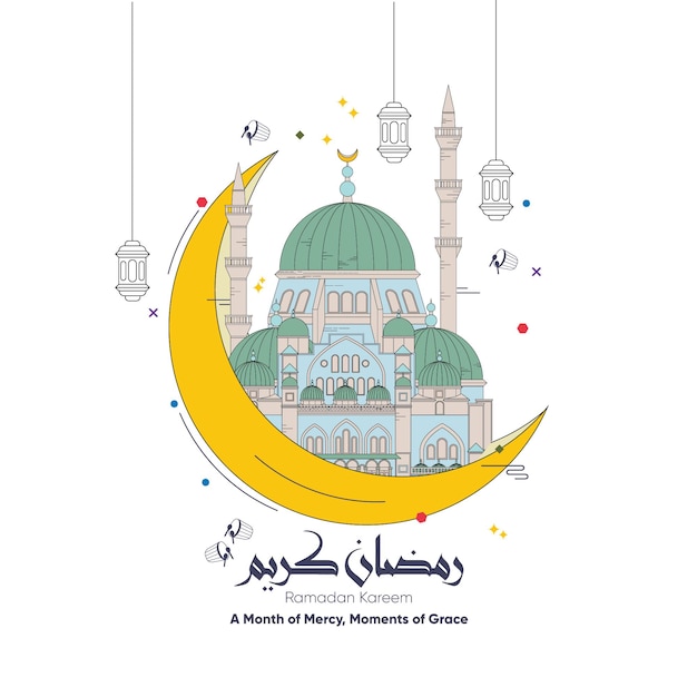 Elegant Ramadan Kareem design featuring iconic Islamic building and elements