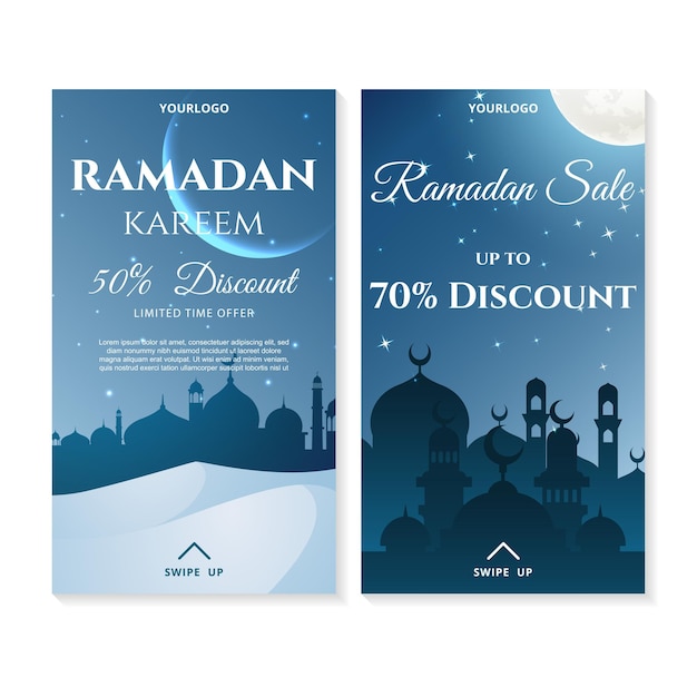 Elegant ramadan sale for social media stories template with mosque background design